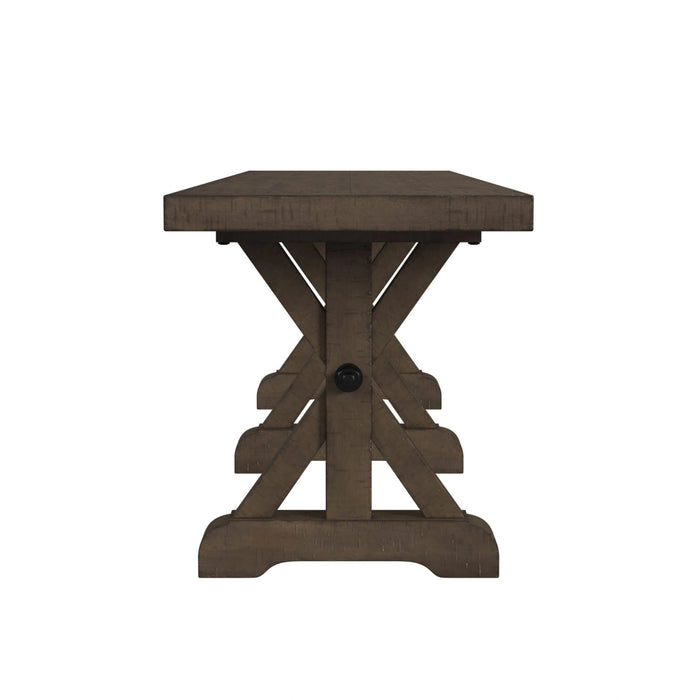 Yellowstone Dining Bench with Metal Bar cross in Medium Brown