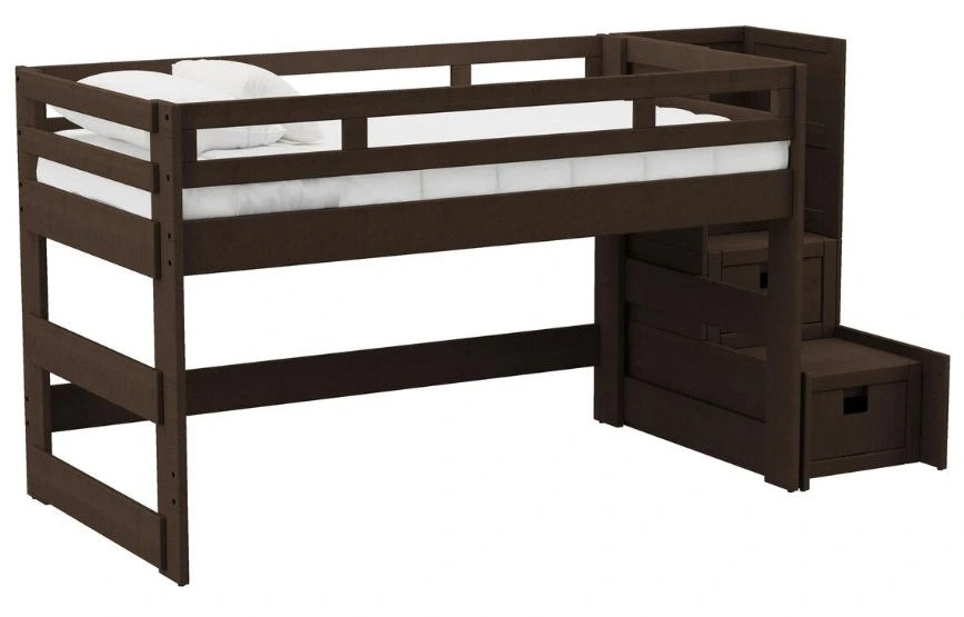 Elements International Cali Kids Twin Junior Loft Bed with Staircase in Brown image