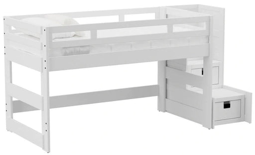 Elements International Cali Kids Twin Junior Loft Bed with Staircase in White image