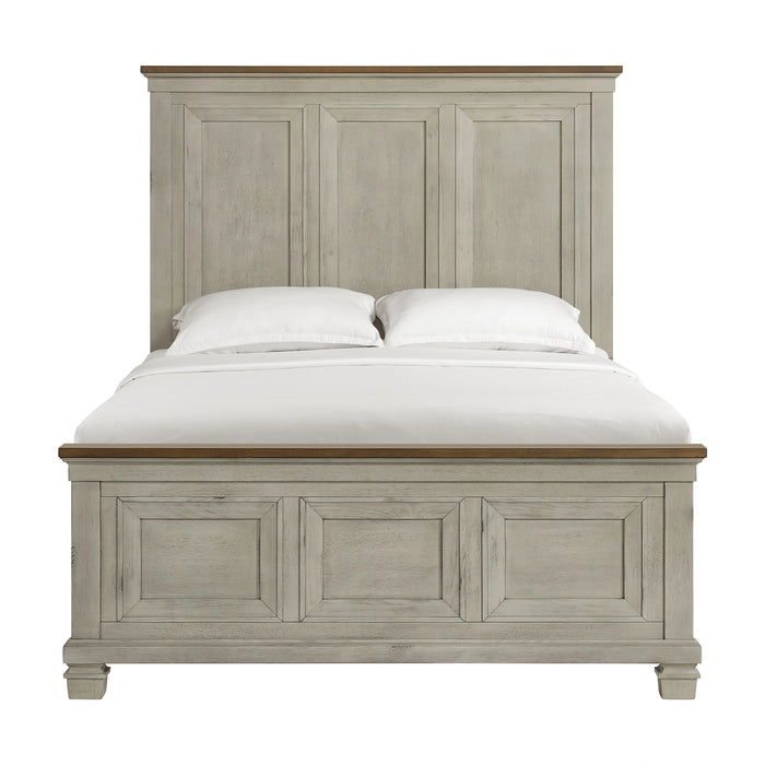 Farmington Panel Bed in Medium Brown and Washed Stone