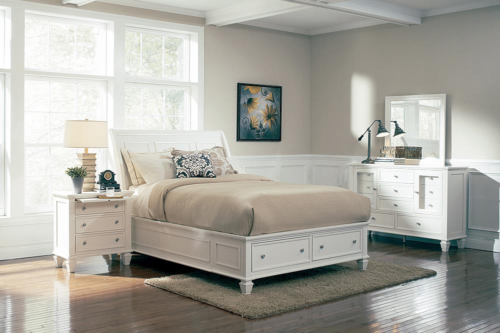 Sandy Beach 4 & 5 Piece Storage Bedroom Set with Sleigh Headboard E.King, Queen, & Cal.King - Sweet Furniture (Columbus, Ohio)