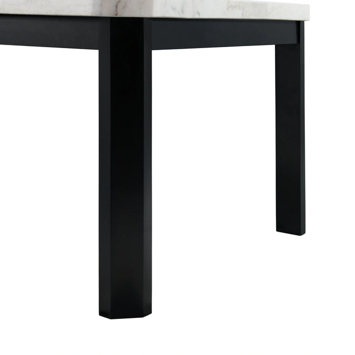 Francesca White Marble Square 5PC Counter Height Dining Set-Table & Four Blue Velvet Chairs