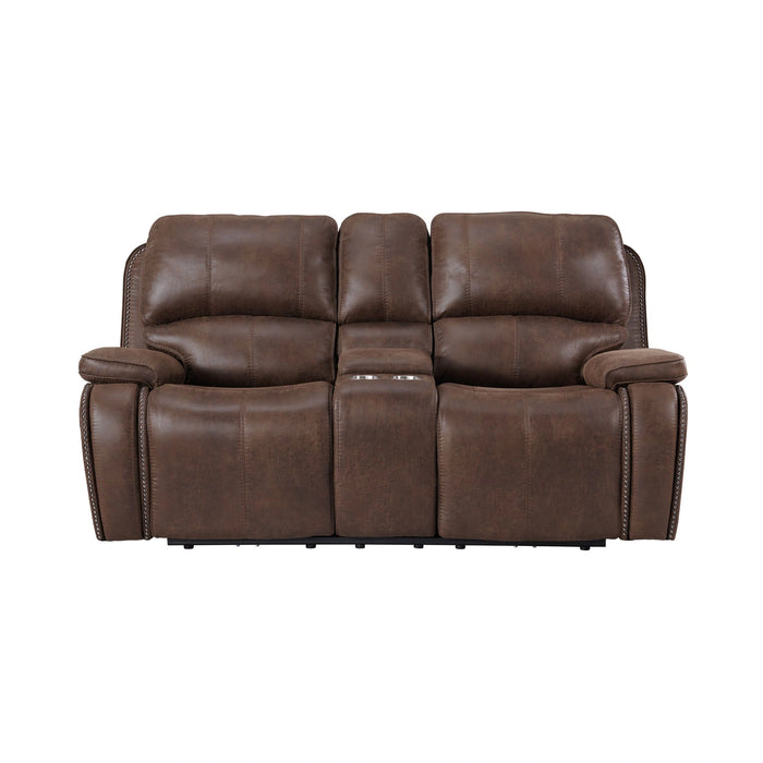 Atlantis Power Motion Loveseat with Power Motion Head Recliner & Console in Heritage Brown