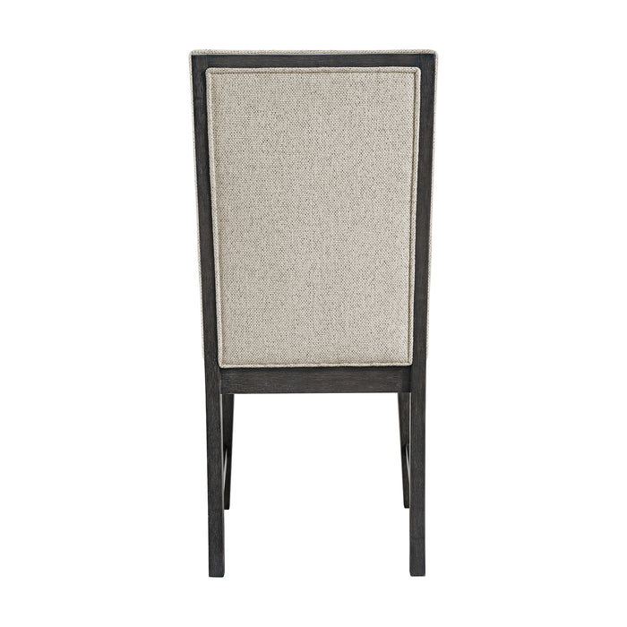 Axel 5PC Standard Height Dining Set in Espresso-Round Table and Four Light Grey Fabric Chairs