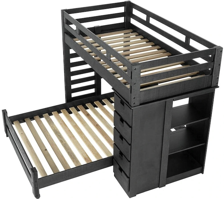 Elements International Cali Kids Twin Loft Bookcase Bed in Sleek Gray