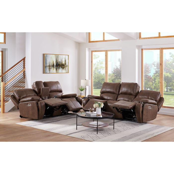Atlantis Power Motion Loveseat with Power Motion Head Recliner & Console in Heritage Brown - Sweet Furniture (Columbus, Ohio)