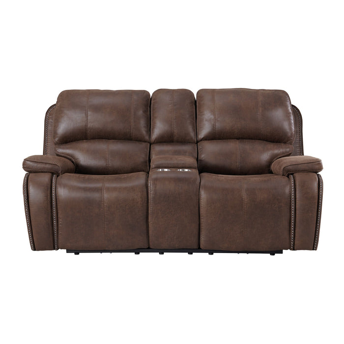 Atlantis Power Motion Loveseat with Power Motion Head Recliner & Console in Heritage Brown - Sweet Furniture (Columbus, Ohio)