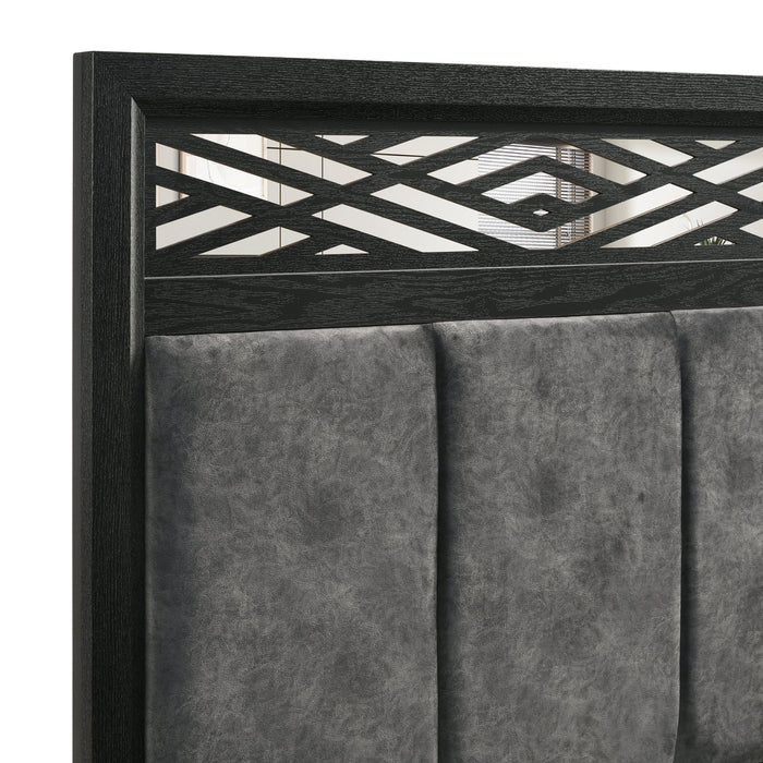 Obsidian 5/0 Q Headboard, Footboard & Slats-Black