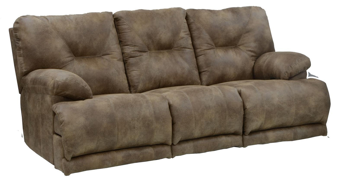 Catnapper Voyager Power Lay Flat Reclining Sofa with Drop Down Table in Brandy