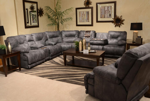 Catnapper Voyager Lay Flat Reclining Sofa with Drop Down Table in Slate - Sweet Furniture (Columbus, Ohio)