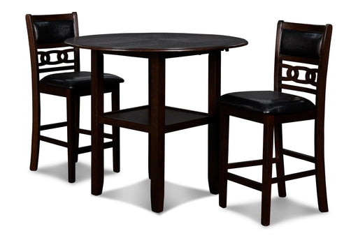 Gia 3 Pc 42" Counter Drop Leaf Table & 2 Chairs-Ebony
