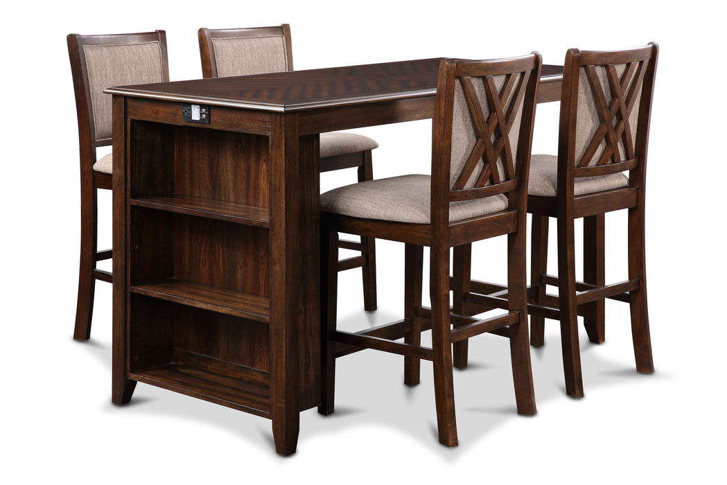 Amy 5 Pc 60" Counter Storage Table+Chairs-Brown Cherry