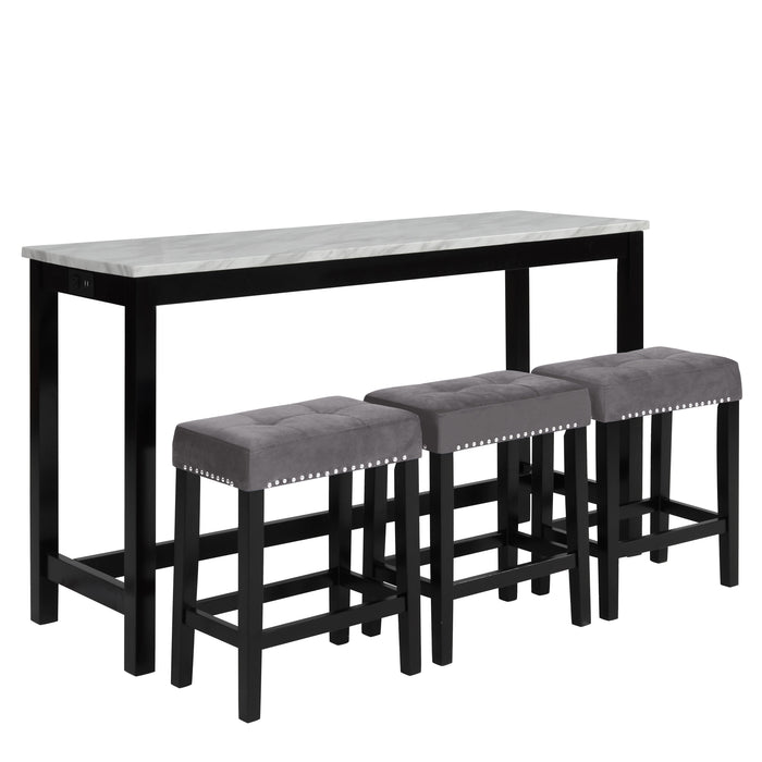Celeste Theater Bar Table W/ 3 Stools-Gray