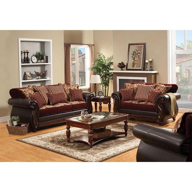 Franklin Burgundy/Espresso Love Seat, Burgundy - Sweet Furniture (Columbus, Ohio)