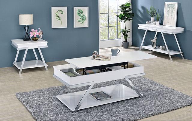 TITUS Sofa Table, White/Chrome - Sweet Furniture (Columbus, Ohio)