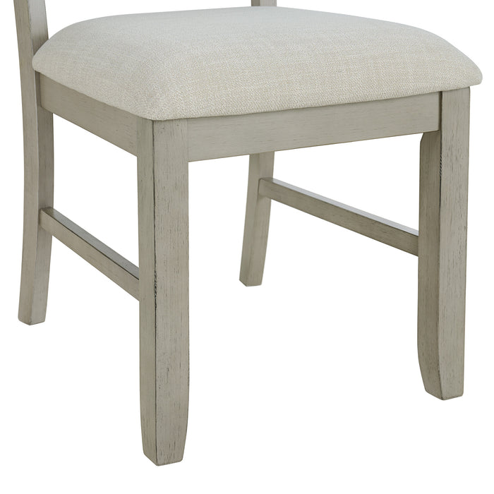 Farmington Ladder Back Dining Side Chair with Light Beige Fabric in Washed Stone (2 Per Carton)
