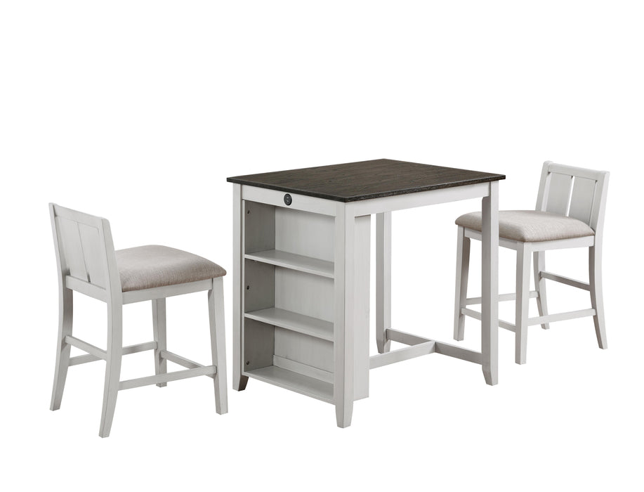 HESTON 36" STORAGE COUNTER TABLE SET W/2 CHAIRS-WHITE/GRAY