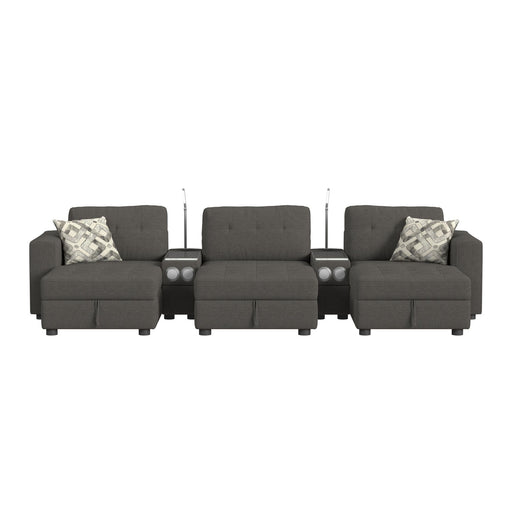 Options One 8PC Living Room Set in Palmer Plus Ash with Media Console - Sweet Furniture (Columbus, Ohio)