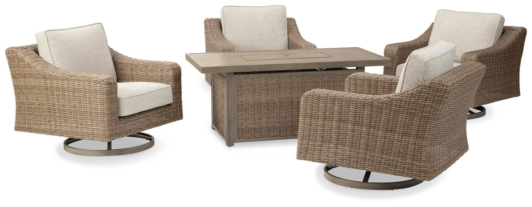 Beachcroft Beachcroft Fire Pit Table with Four Nuvella Swivel Lounge Chairs - Sweet Furniture (Columbus, Ohio)