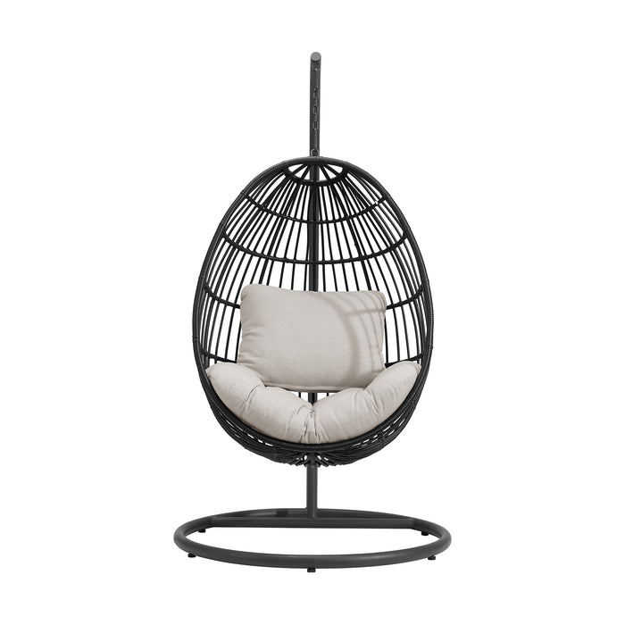 Playa Swing Egg Chair with Base and Pillar - Dark Grey and Olefin Beige
