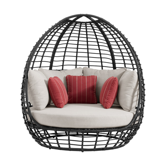 Playa Twin Egg Chair - Dark Grey and Olefin Beige with 3 Pillows