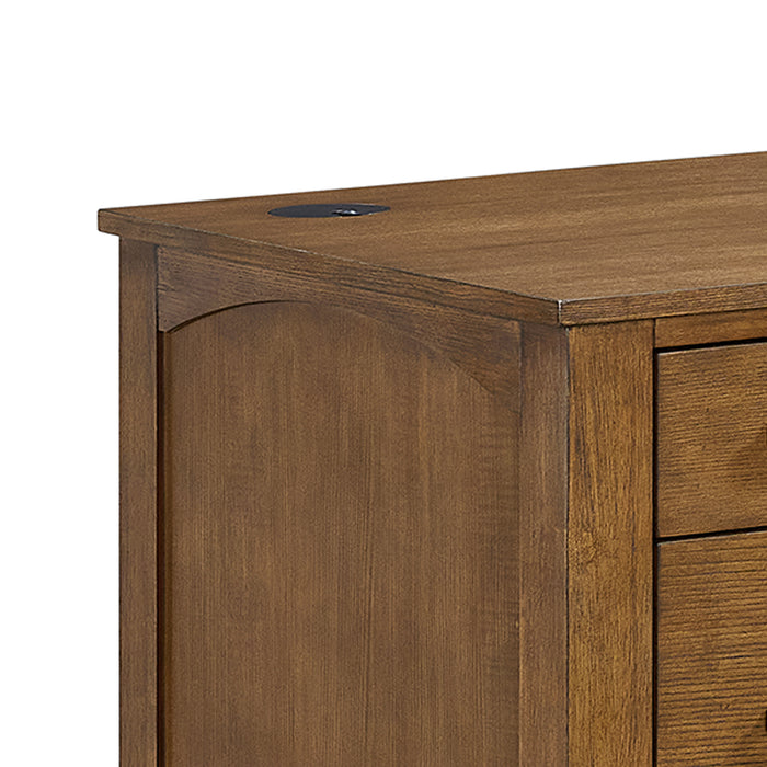 Portico Half Pedestal Desk with Power/USB in Brown Oak