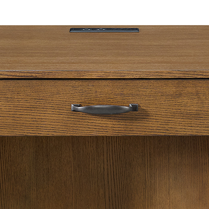 Portico Double Pedestal Desk with Power/USB in Brown Oak