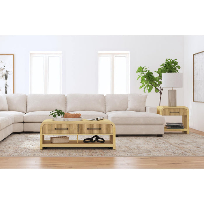 Ridgemont Coffee Table with Casters/Push Through Drawer in Natural - Sweet Furniture (Columbus, Ohio)