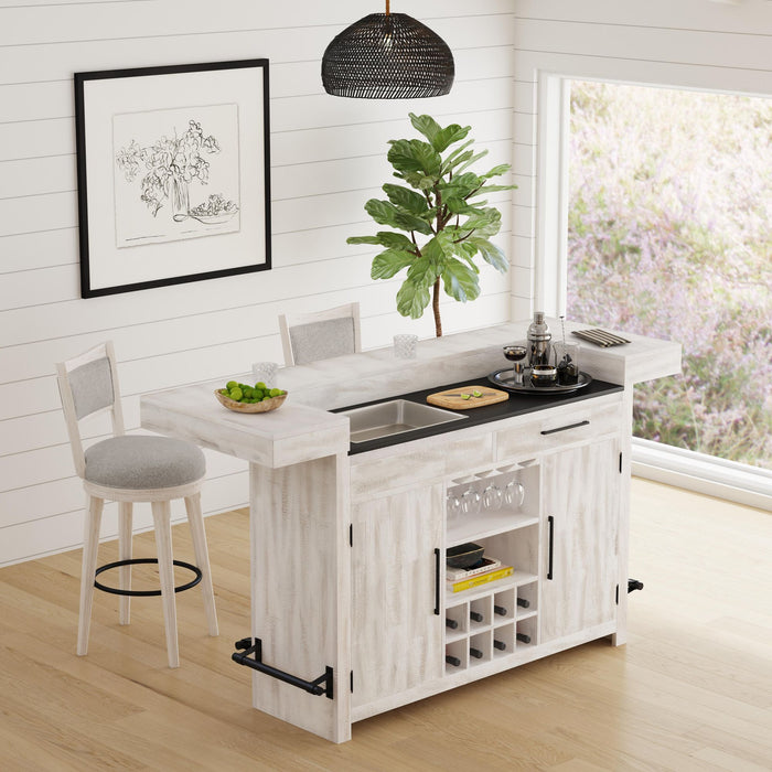 Rogen Rustic Bar Table with Ice Tray, USB and Power in Rustic White