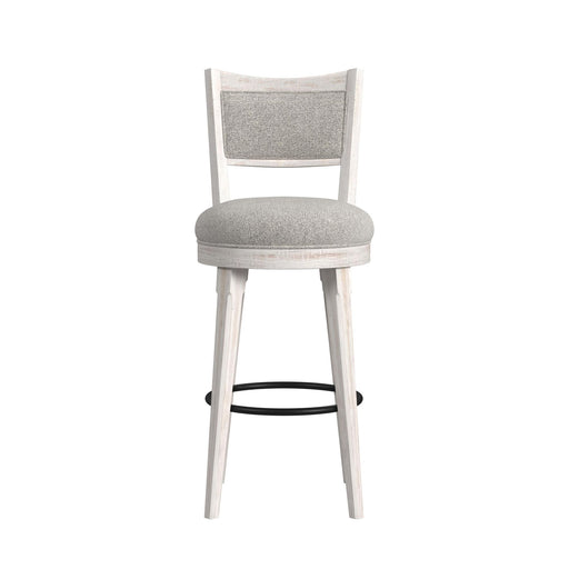 Rogen Rustic Swivel Bar Stool with Grey Fabric in Rustic White (2 Per Carton) - Sweet Furniture (Columbus, Ohio)