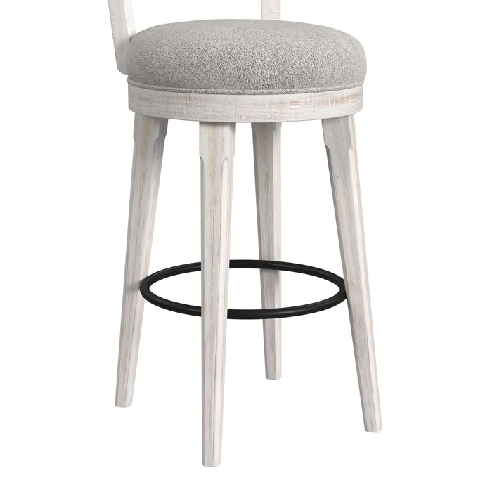 Rogen Rustic Swivel Bar Stool with Grey Fabric in Rustic White (2 Per Carton) - Sweet Furniture (Columbus, Ohio)