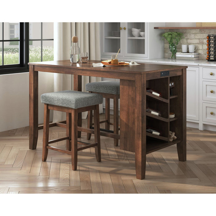Santa Barbara Kitchen Island & 2 Counter Stools with Dark Grey Fabric in Walnut - Sweet Furniture (Columbus, Ohio)
