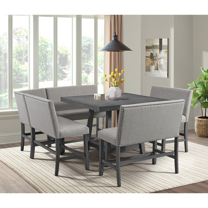 Seneca Counter Corner Bench with Upholstered Back and Grey Fabric