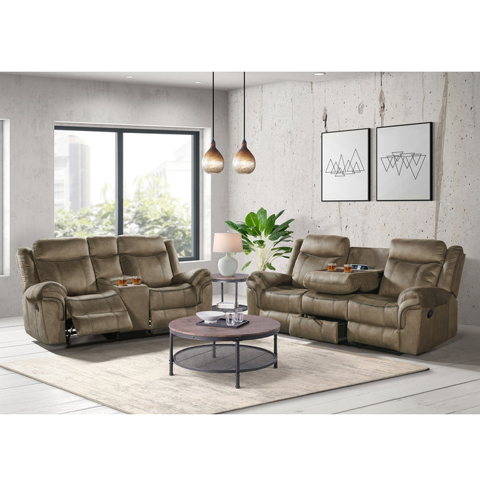 Sorrento Motion Loveseat with Console in T101 Brown - Sweet Furniture (Columbus, Ohio)