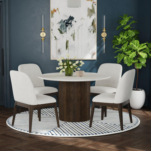 Sylvie Round Dining Table with White Faux Marble Top in Dark Brown - Sweet Furniture (Columbus, Ohio)