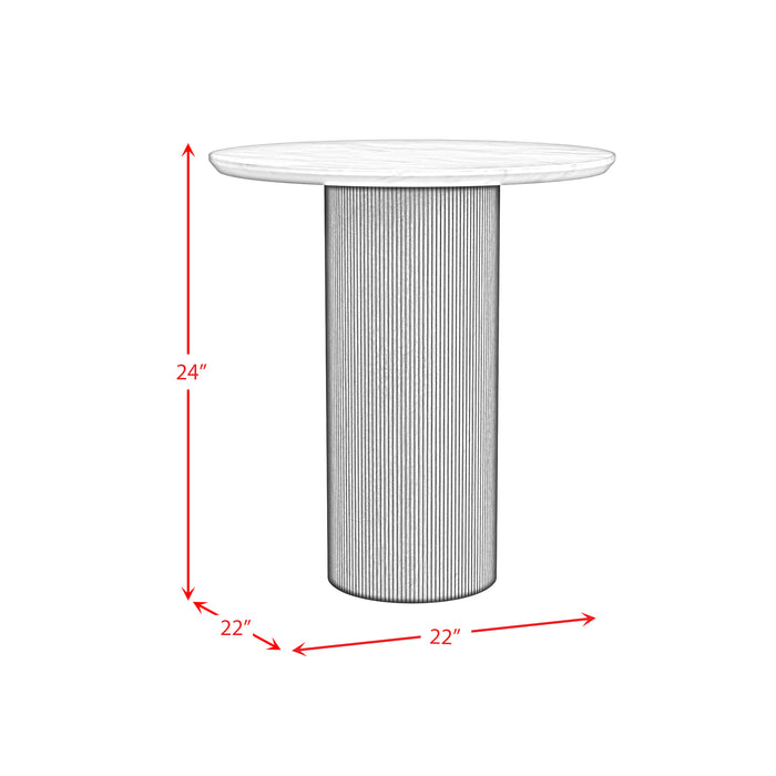 Sylvie Round End Table with White Faux Marble Top and Base in Dark Brown - Sweet Furniture (Columbus, Ohio)