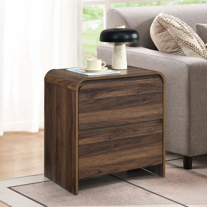 Mara Two Drawer End Table / Bedside Table-Walnut
