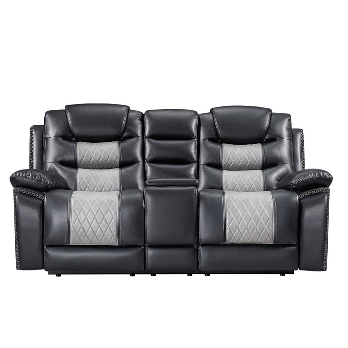 Nikko Console Loveseat W/ Dual Recliners-Black/Gray