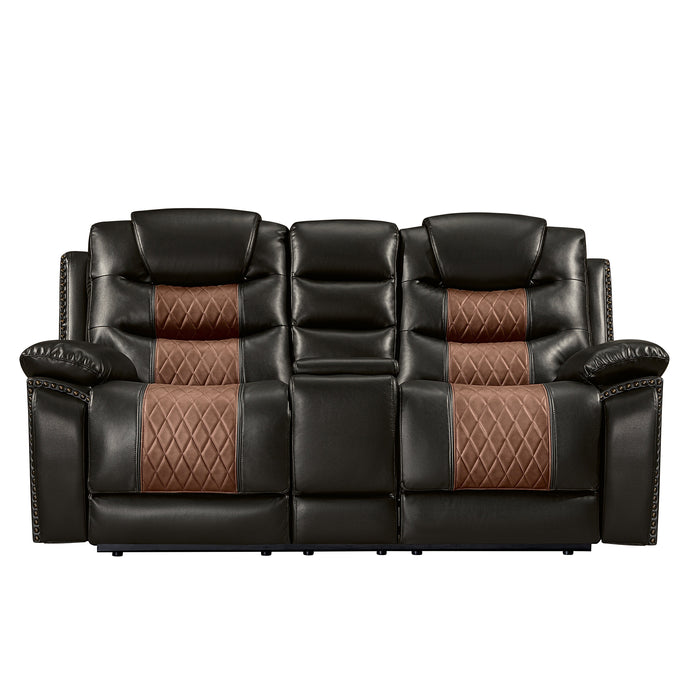 Nikko Console Loveseat W/ Dual Recliners-Brown