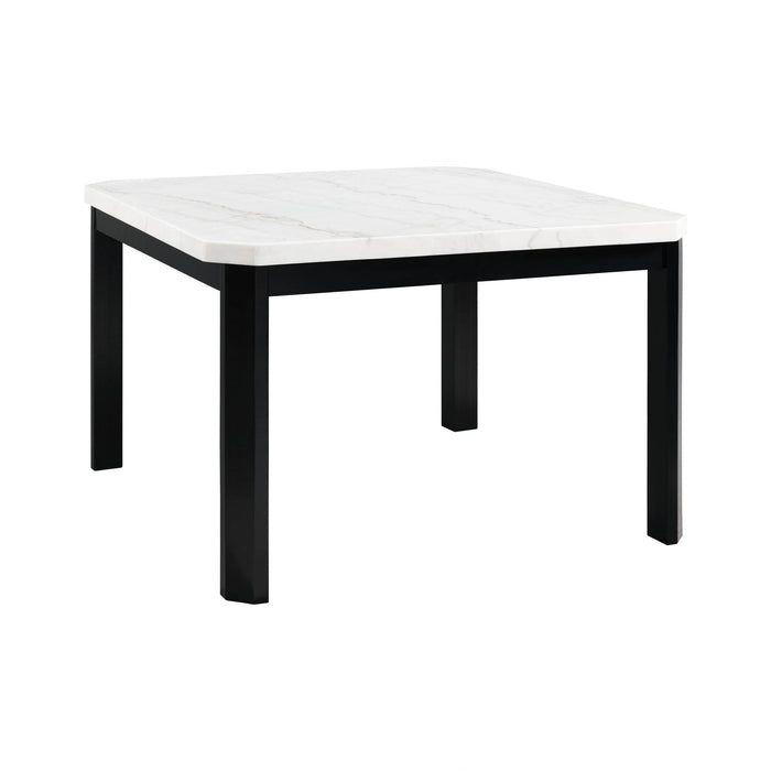 Francesca White Marble Square 5PC Counter Height Dining Set-Table & Four Grey Velvet Chairs