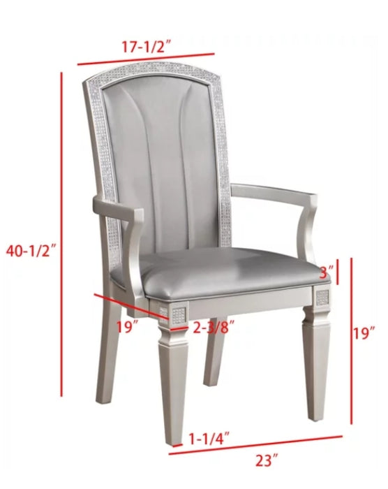 Crown Mark Klina Glam Dining Arm Chair in Light Gray (Set of 2)