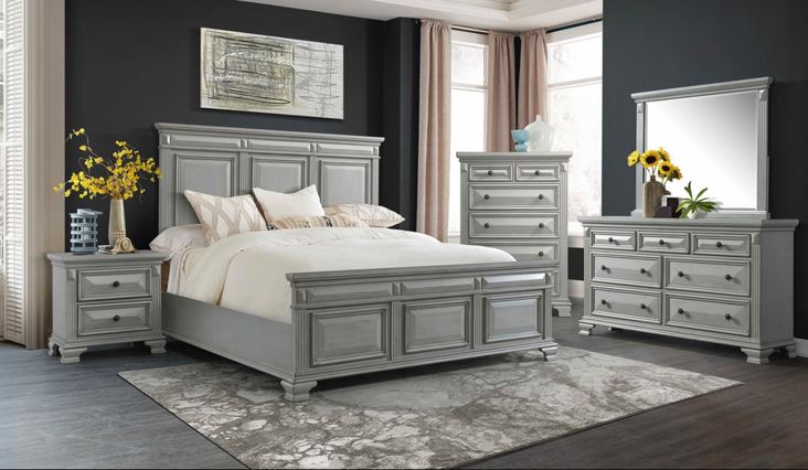 Elements International Calloway Grey King Panel Bed in Grey CY300KB