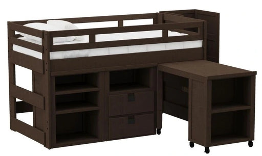 Elements International Cali Kids Twin Junior Loft Bed with Staircase, Storage and Desk in Brown image