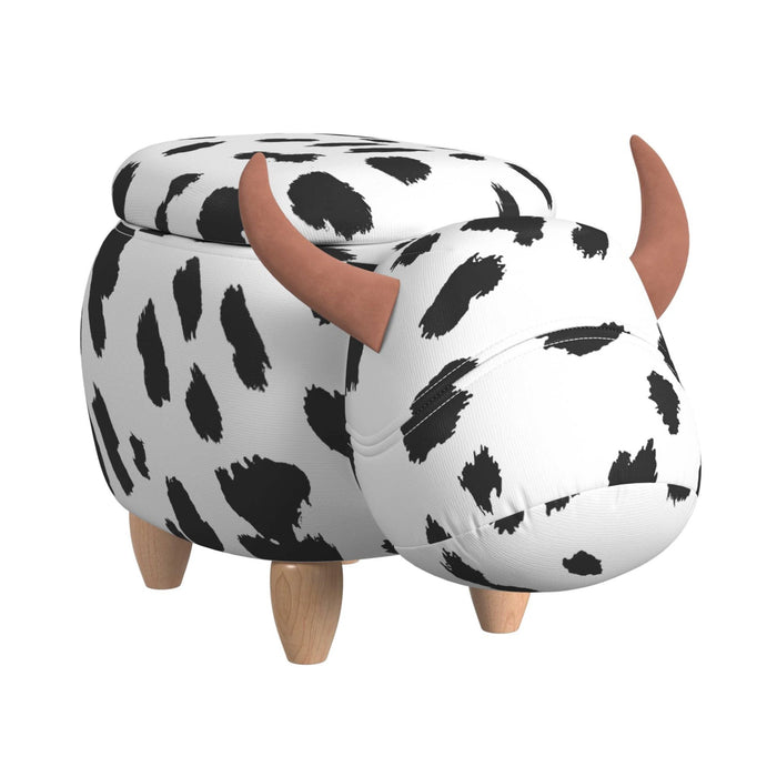 Cow Storage Stool in White and Black