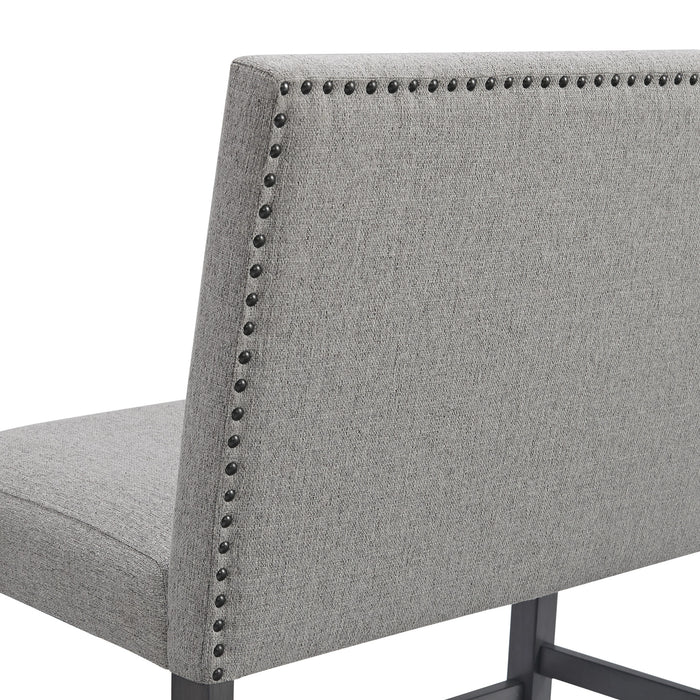 Seneca Counter Bench with Upholstered Back and Grey Fabric