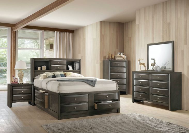 Elements International Emily Grey King Storage Bed in Gray EG170KB