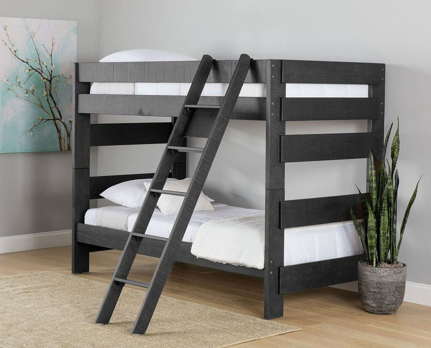 Elements International Vista Twin over Full Bunk Bed with Ladder in Grey