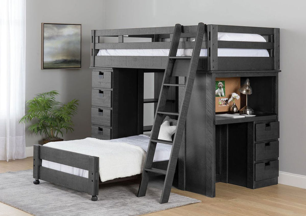 Elements International Vista Twin over Twin Super Loft Bed with Desk and Bookcase in Grey image