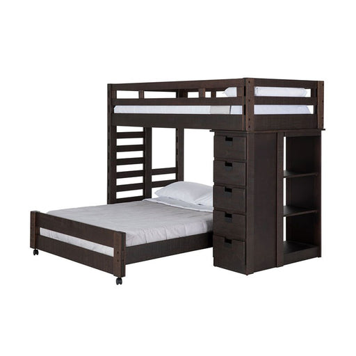 Elements International Vista Twin over Full Basic Loft Bed with Bookcase in Brown image