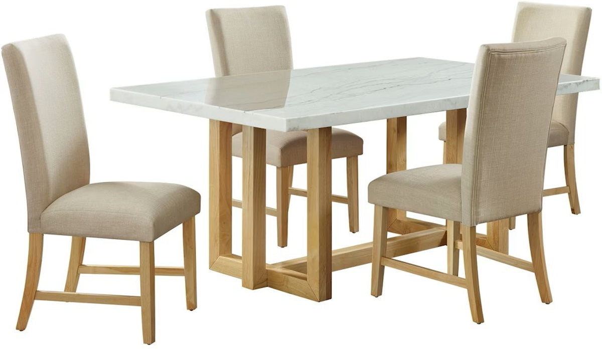 Elements International Morris Dining Table with Marble Top in Natural